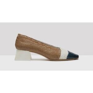 Miista Eivissa Woven Leather Colorblock Heels Natural Mix Square Toe Size 41